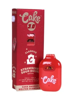 Cake | Strawberry Sour Diesel THC Vape Pen | with Cake Badder Melted Diamonds – 3g